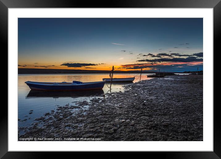 Beautiful Row Boats The Fleet at Sunset Framed Mounted Print by Paul Brewer