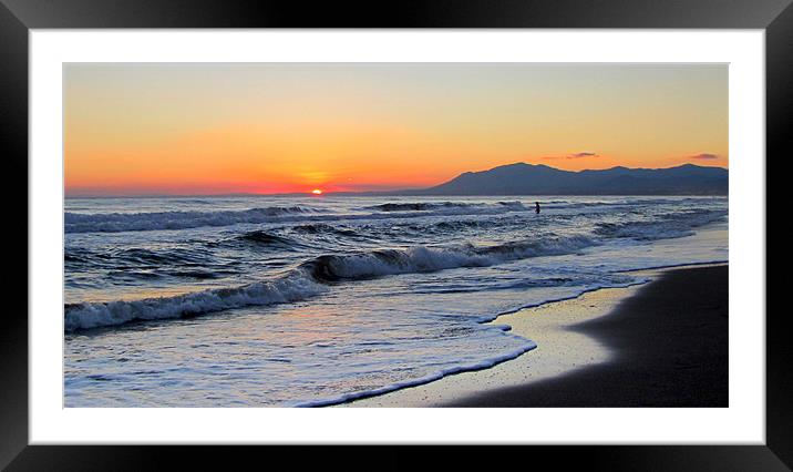 Evening on the beach in Marbella Framed Mounted Print by barbara walsh