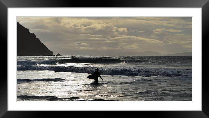 Surfer Coumeenole beach Framed Mounted Print by barbara walsh