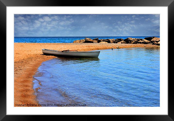 Lone Row boat on the Beach Framed Mounted Print by Elaine Manley