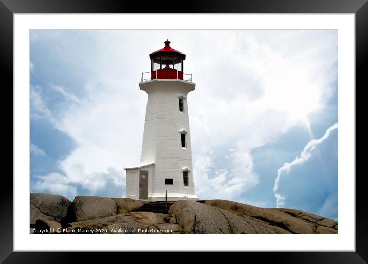 Peggys Cove Lighthouse Framed Mounted Print by Elaine Manley
