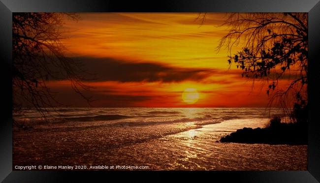 Evening Sunset on the Ocean Framed Print by Elaine Manley