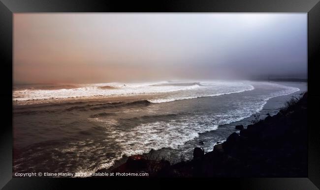 Misty Beach  Framed Print by Elaine Manley