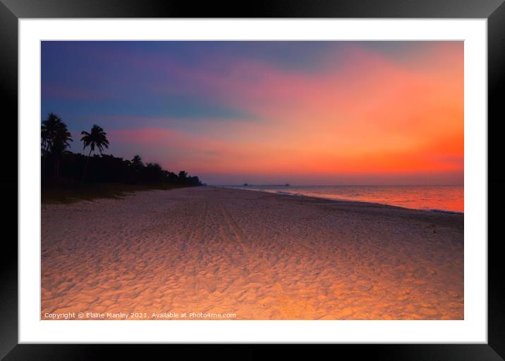 Naples Beach at Sunset , Florida Framed Mounted Print by Elaine Manley