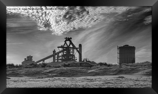 Redcar Steelworks Blast Furnace Black and white Framed Print by Greg Marshall
