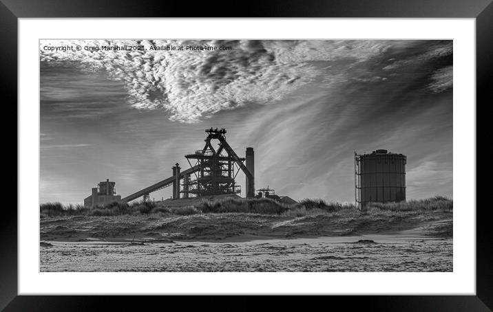 Redcar Steelworks Blast Furnace Black and white Framed Mounted Print by Greg Marshall