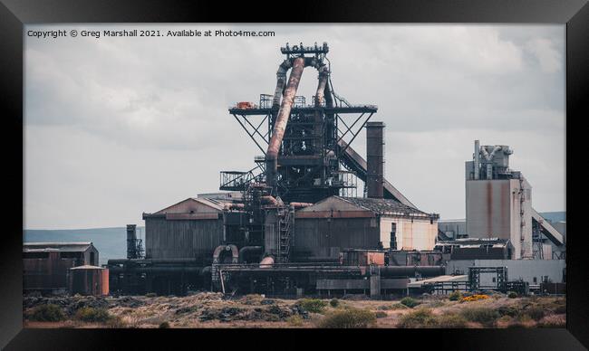 Redcar Steel Works Blast Furnace - Mono   Framed Print by Greg Marshall