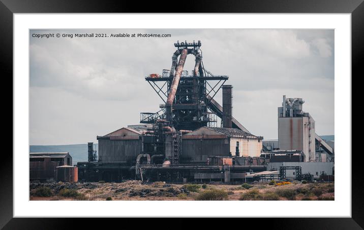 Redcar Steel Works Blast Furnace - Mono   Framed Mounted Print by Greg Marshall