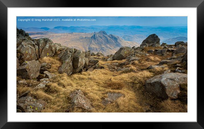View of The Langdale Pikes, Lake District Framed Mounted Print by Greg Marshall