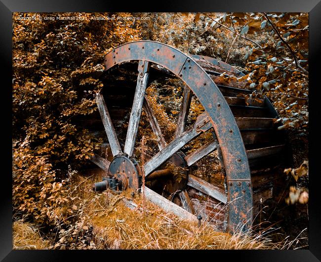 Rusted Rustic Water Wheel. Infra Red Framed Print by Greg Marshall