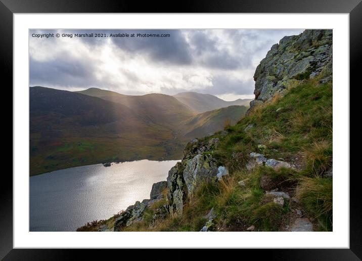 From crags overlooking Crummock Water from Rannerdale Knotts Framed Mounted Print by Greg Marshall