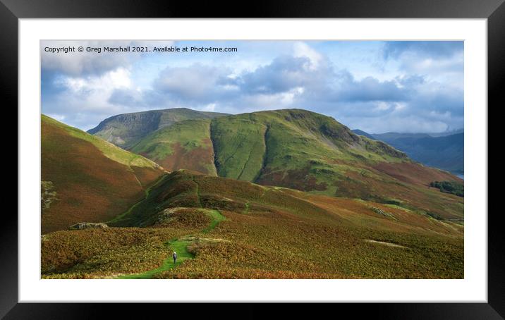 The lone hiker on Rannerdale Knotts, Buttermere, T Framed Mounted Print by Greg Marshall