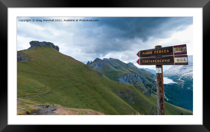 This way to Passo Fedaia Dolomites Italy Framed Mounted Print by Greg Marshall