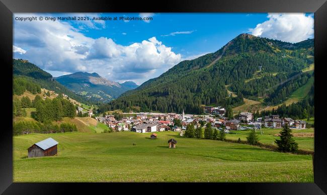Town of Arrabba in Alta Badia region of The Dolomites Italy Framed Print by Greg Marshall