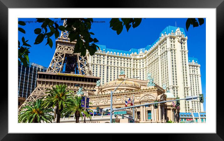 The Paris Hotel and Eiffel tower in Las Vegas strip, Nevada Framed Mounted Print by Greg Marshall