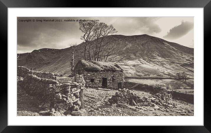 Lake District Barn in Sepia Framed Mounted Print by Greg Marshall