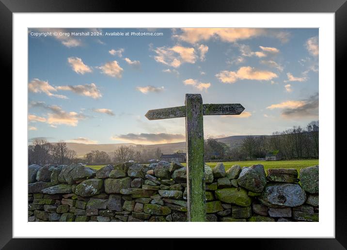 Reeth Footpath Signpost Framed Mounted Print by Greg Marshall