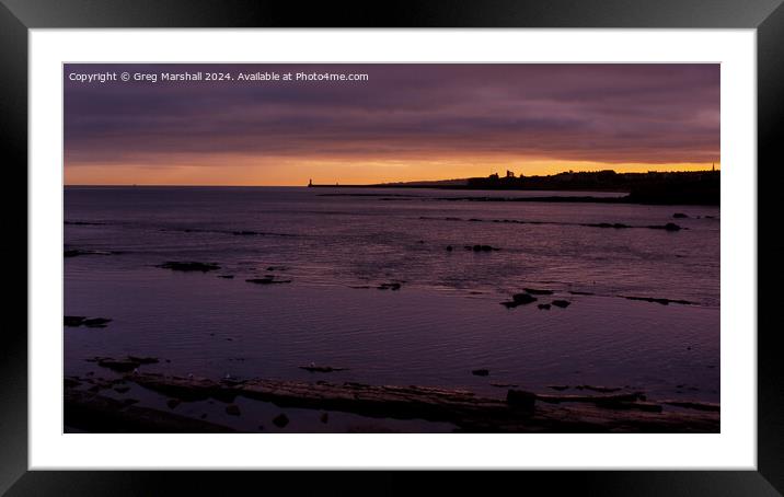 Tynemouth Lighthouse sunset from Whitley Bay Framed Mounted Print by Greg Marshall