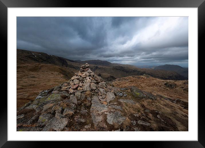 Cairn near Little Hart Crag, Lake District Framed Mounted Print by Greg Marshall