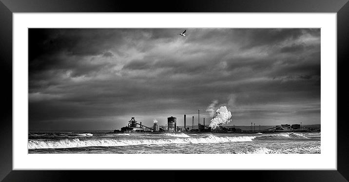 Redcar steelworks across the River Tees Mono Framed Mounted Print by Greg Marshall