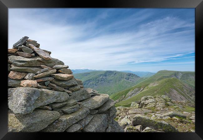 Summit cairn Ill Bell mountain Lake District Framed Print by Greg Marshall