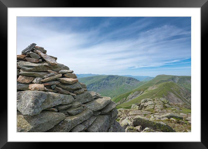 Summit cairn Ill Bell mountain Lake District Framed Mounted Print by Greg Marshall