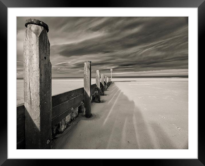  Redcar Beach Groynes with windy skies Framed Mounted Print by Greg Marshall