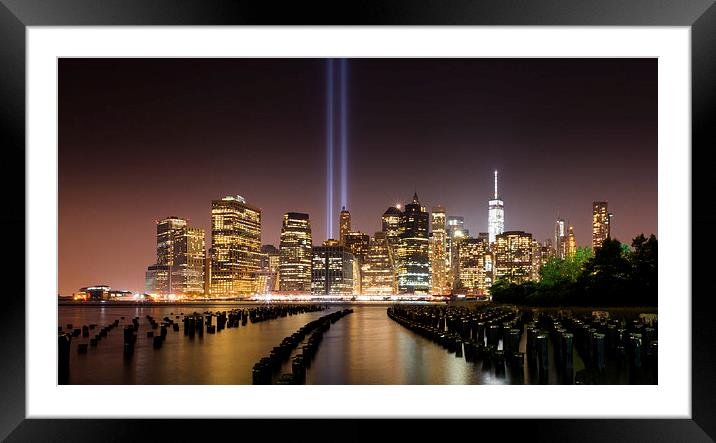  Manhattan 9/11 Tribute in Light NYC Night Framed Mounted Print by Greg Marshall