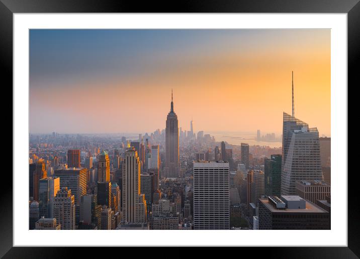 Empire State dusk view NYC Framed Mounted Print by Greg Marshall