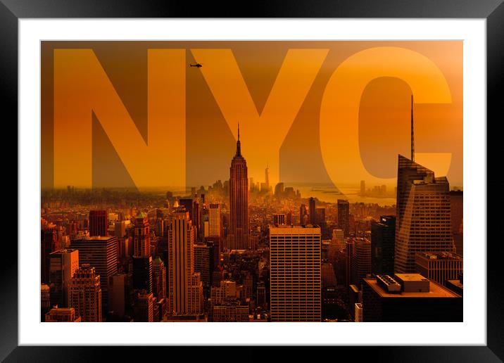 NYC Manhattan sunset  - just my type Framed Mounted Print by Greg Marshall