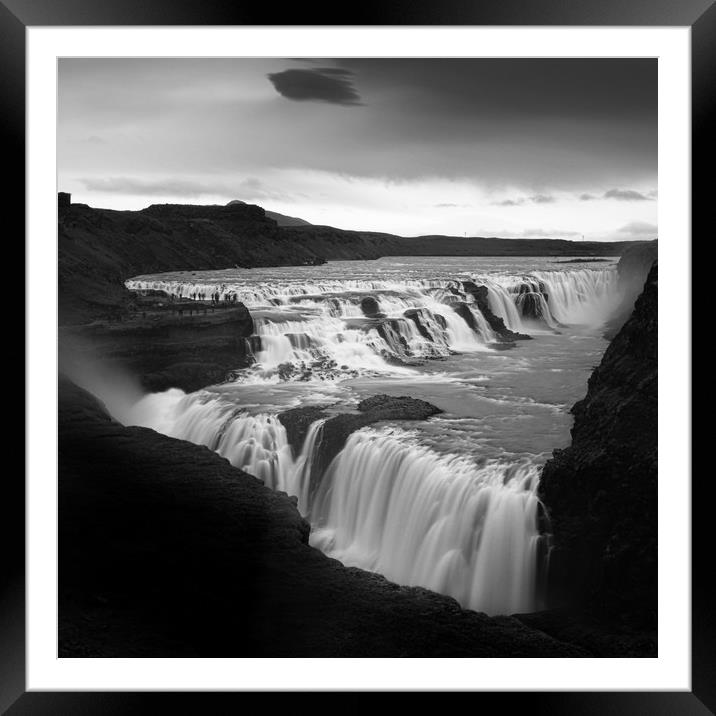 Gullfoss waterfall Iceland Mono timelapse Framed Mounted Print by Greg Marshall