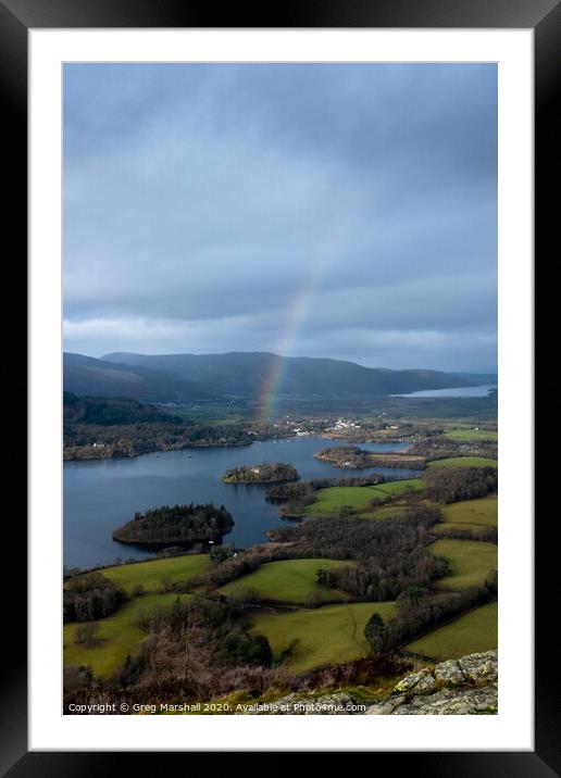 Derwent Water rainbow Framed Mounted Print by Greg Marshall