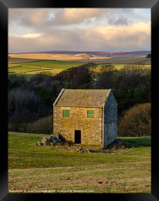Yorkshire Barn Evening Sunset in The Pennines Framed Print by Greg Marshall