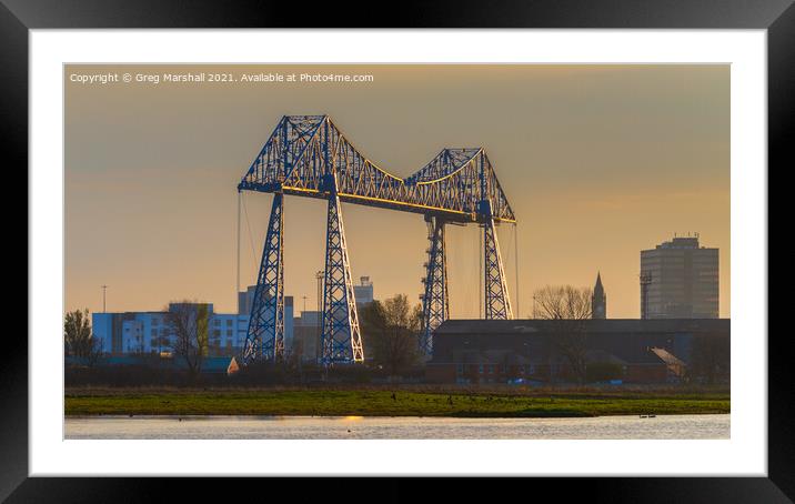 The Transporter Bridge Middlesbrough over River Tees at sunset Framed Mounted Print by Greg Marshall