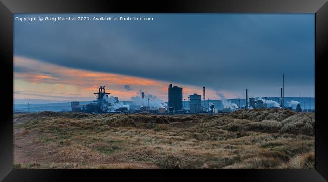 Redcar Steelworks at sunset.  Framed Print by Greg Marshall