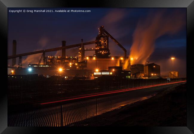 Redcar Steelworks at night  Framed Print by Greg Marshall