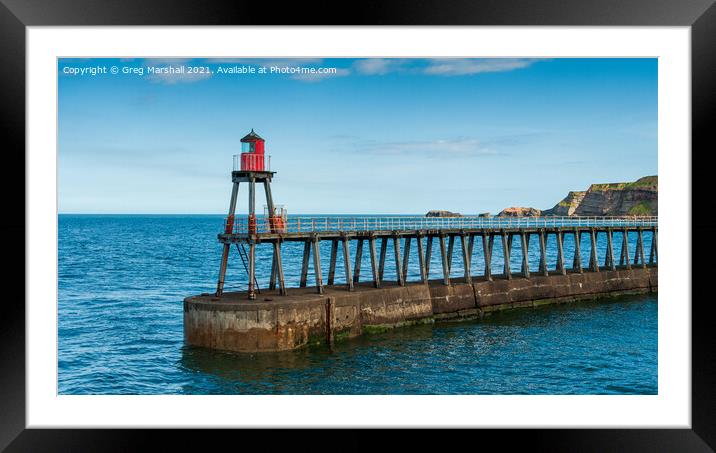 Whitby East Lighthouse and jetty, North Yorkshire Framed Mounted Print by Greg Marshall