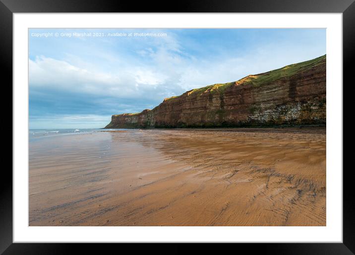 Hunt Cliff Saltburn with sea coal Framed Mounted Print by Greg Marshall