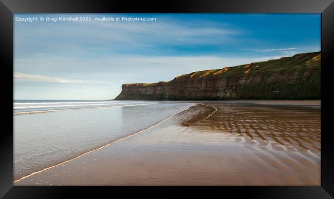 Saltburn Hunt Cliff and beach at sunset Framed Print by Greg Marshall