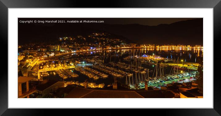 Port dé Sóller Mallorca town and marina at night  Framed Mounted Print by Greg Marshall