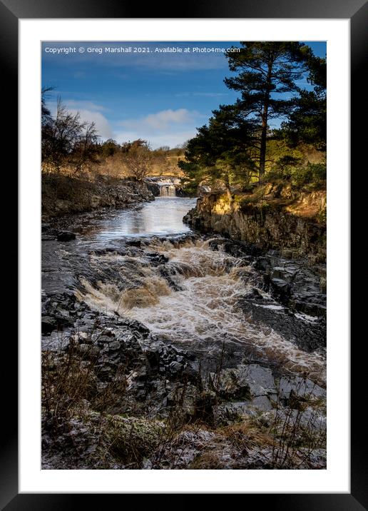 Low Force Waterfall on River Tees Framed Mounted Print by Greg Marshall