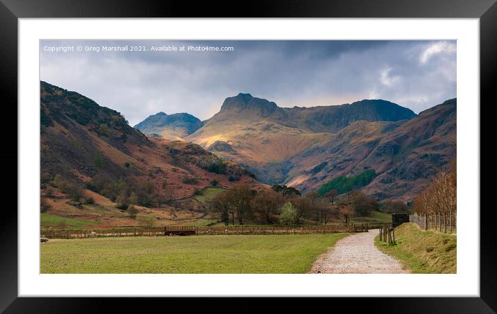Harrison Stickle and Pavey Ark, Langdale valley Framed Mounted Print by Greg Marshall