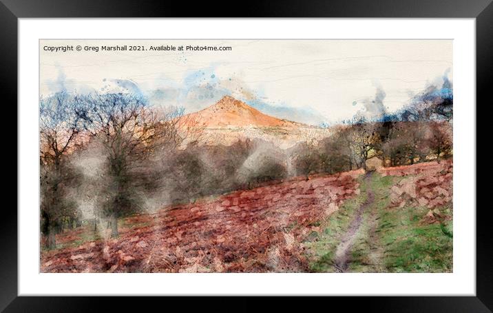 Roseberry Topping Watercolour Framed Mounted Print by Greg Marshall