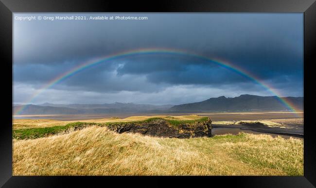 Reynisfjara beach Rainbow Iceland Framed Print by Greg Marshall