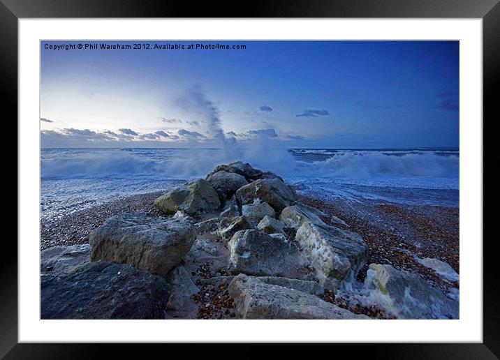 Wave on Rocks Framed Mounted Print by Phil Wareham