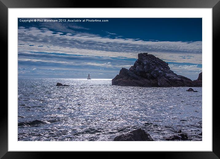 Rocks and Yacht Framed Mounted Print by Phil Wareham