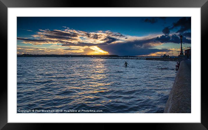 Sunset Surfers Framed Mounted Print by Phil Wareham