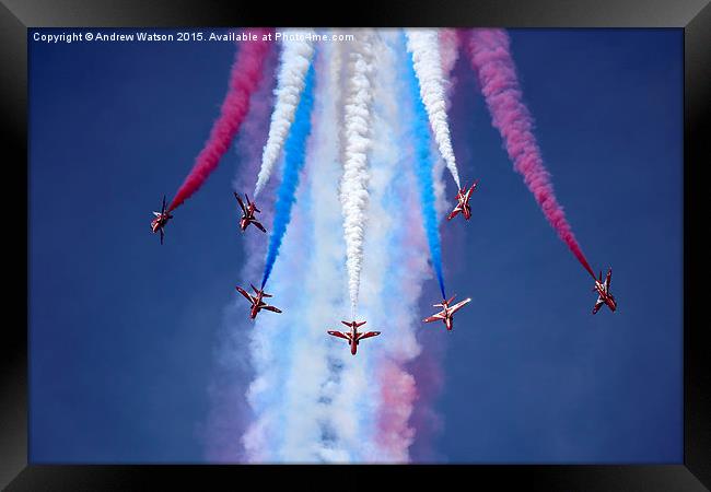   RAF Red Arrows Champagne Split - RIAT 2014 Framed Print by Andrew Watson