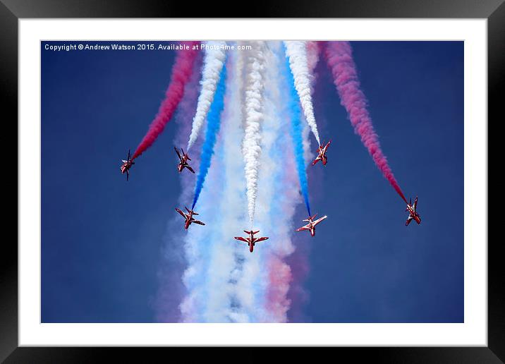   RAF Red Arrows Champagne Split - RIAT 2014 Framed Mounted Print by Andrew Watson