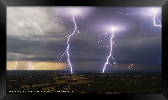 Oklahoma lightnign storm Framed Print by Sari ONeal